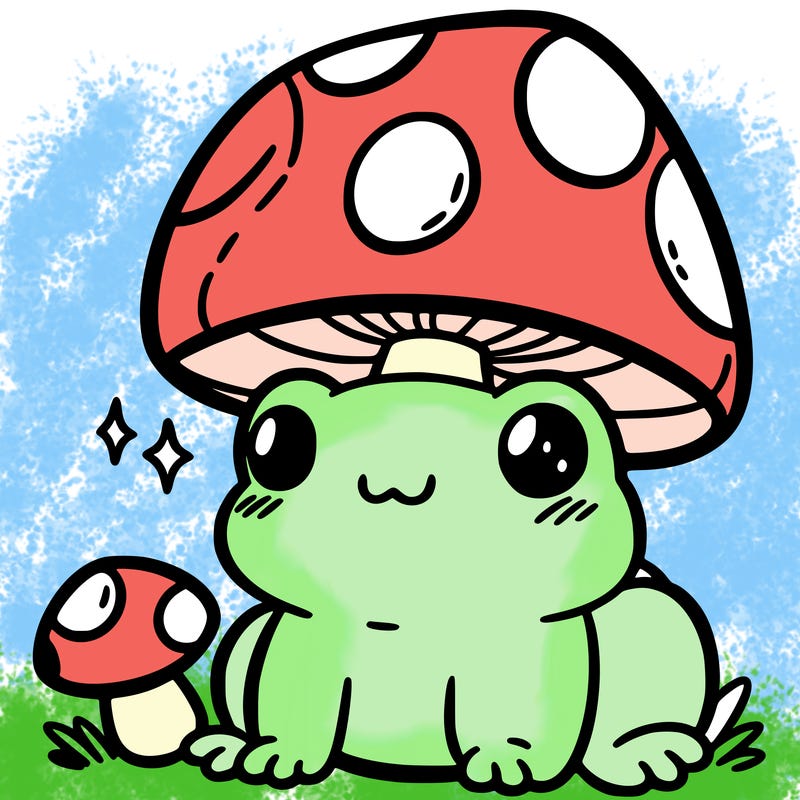 a cute frog with a mushroom hat