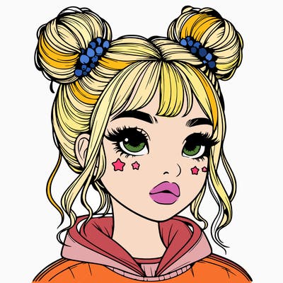 realistic girl with space buns