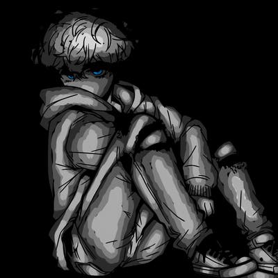 a male hoddie ripped jeans messy hair anime