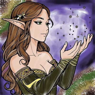 realistic elf girl doing magic