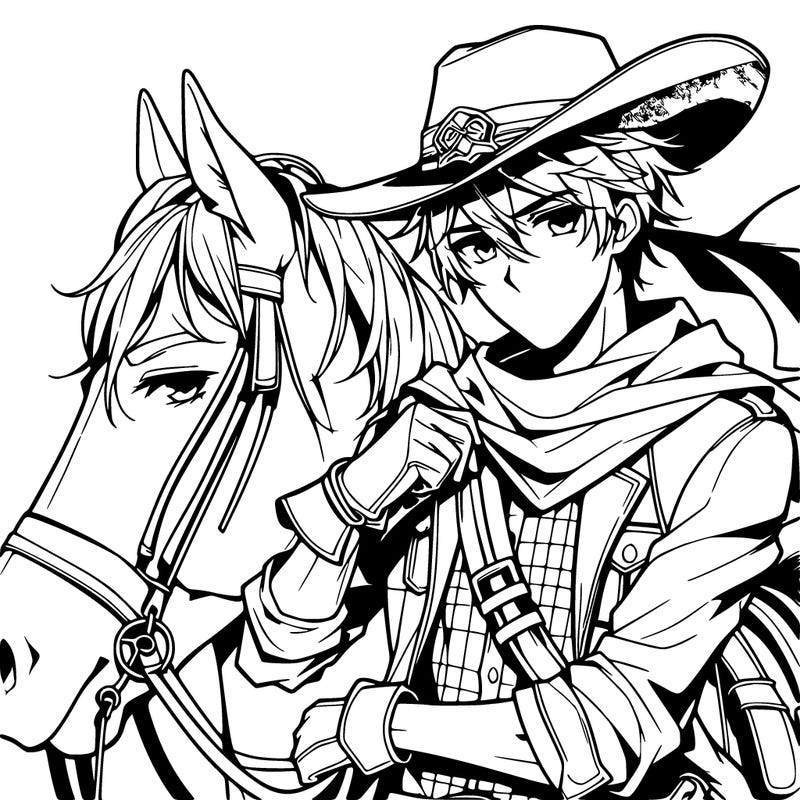 anime handsome cowboy on horse