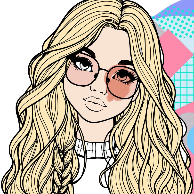 girl with long hair and freckles and glasses realistic