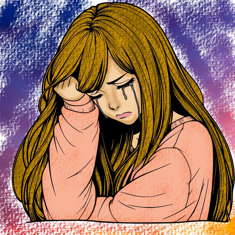 realistic depressed girl with long hair crying