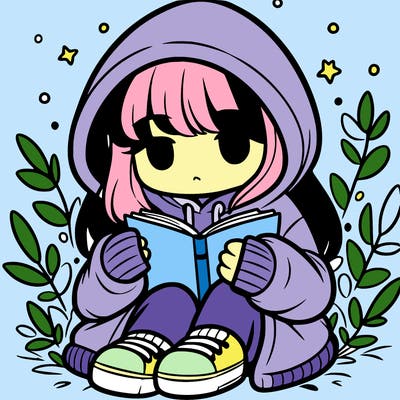 girl in oversized hoodie reading a book