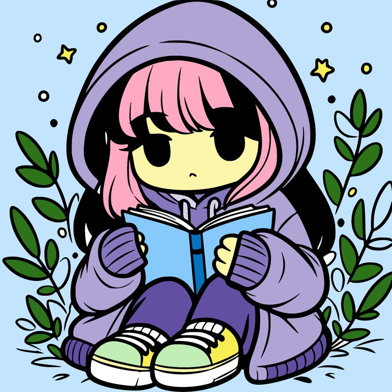 girl in oversized hoodie reading a book