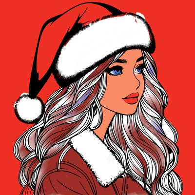realistic girl in santa hat
