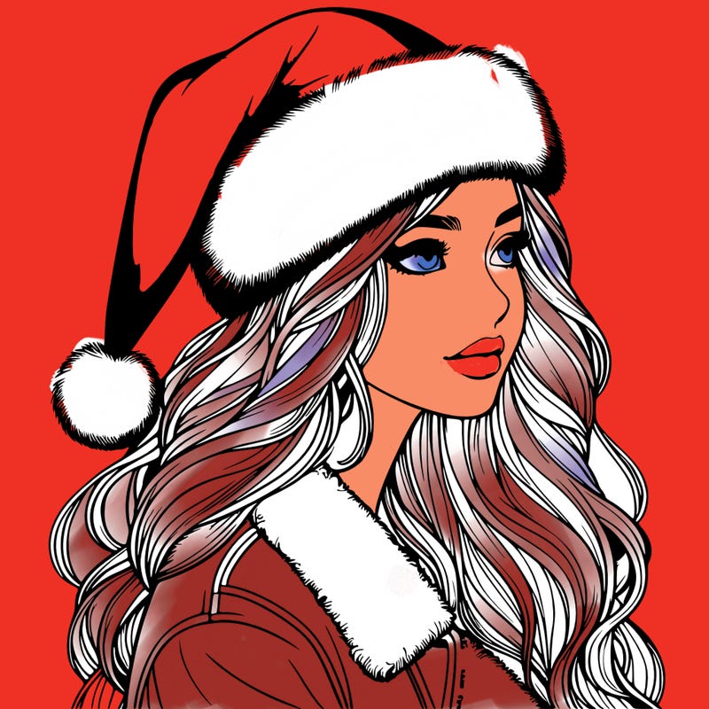 realistic girl in santa hat