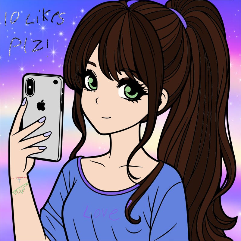 a realistic girl with a pony tail and a iphone