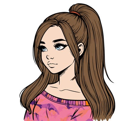 realistic girl with a high ponytail