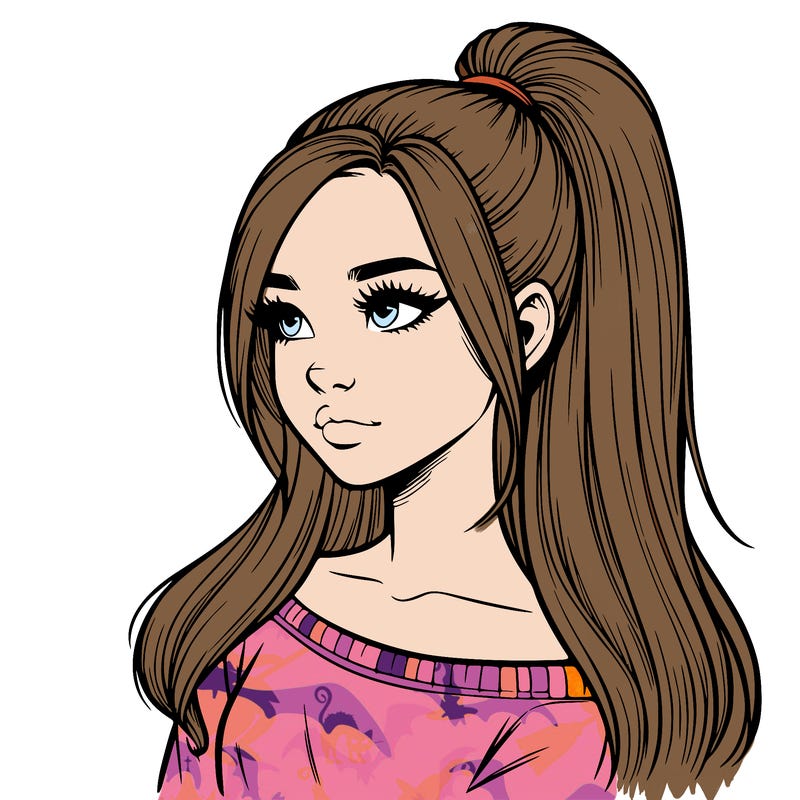 realistic girl with a high ponytail