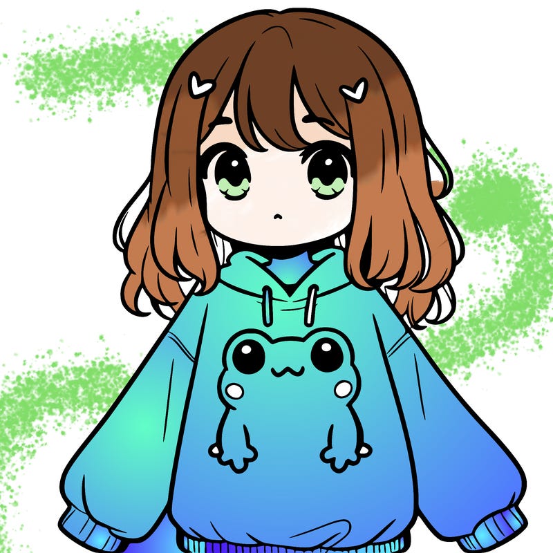 girl wearing frogging sweatshirt