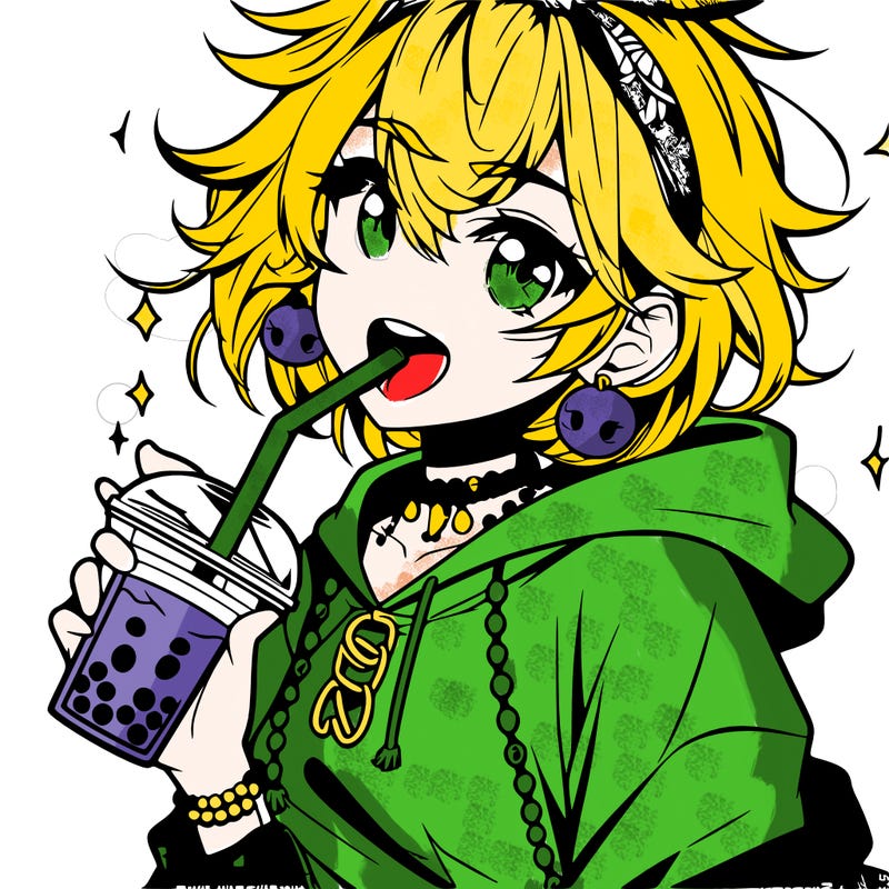 hot baddie anime girl drinking boba and biting the straw