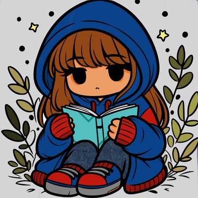 girl in oversized hoodie reading a book