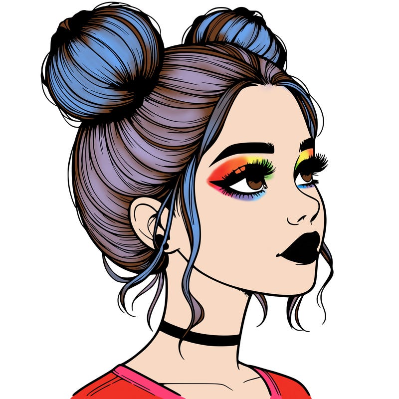 realistic girl with buns on the top of her head