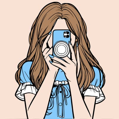 a realistic girl holding her phone taking pictures