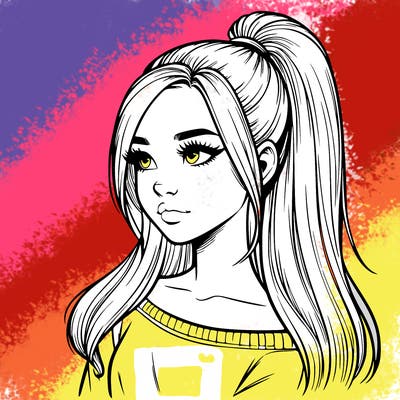 realistic girl with a high ponytail