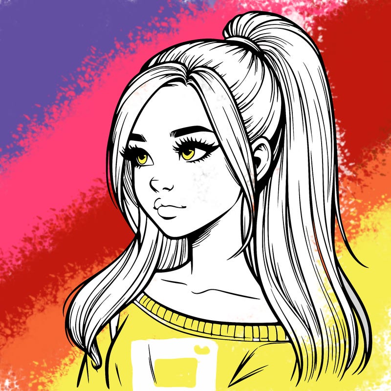 realistic girl with a high ponytail