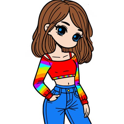 girl teenager with a crop top and flare jeans