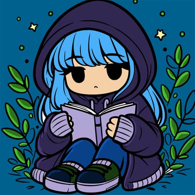 girl in oversized hoodie reading a book