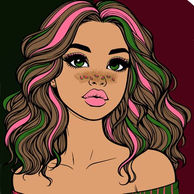 realistic girl with wavy hair and lips