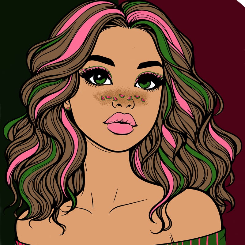 realistic girl with wavy hair and lips