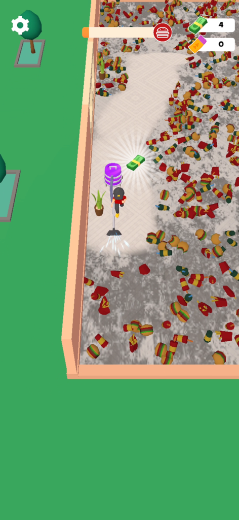 Clean It: Cleaning Games - Character vacuuming trash and collecting money in Clean It game