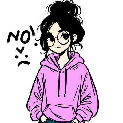 teen girl with a messy bun and glasses wearing a loose hoodie and jeans
