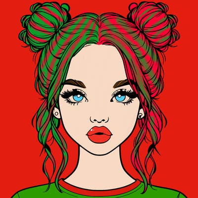 realistic girl with two buns in hair and lips