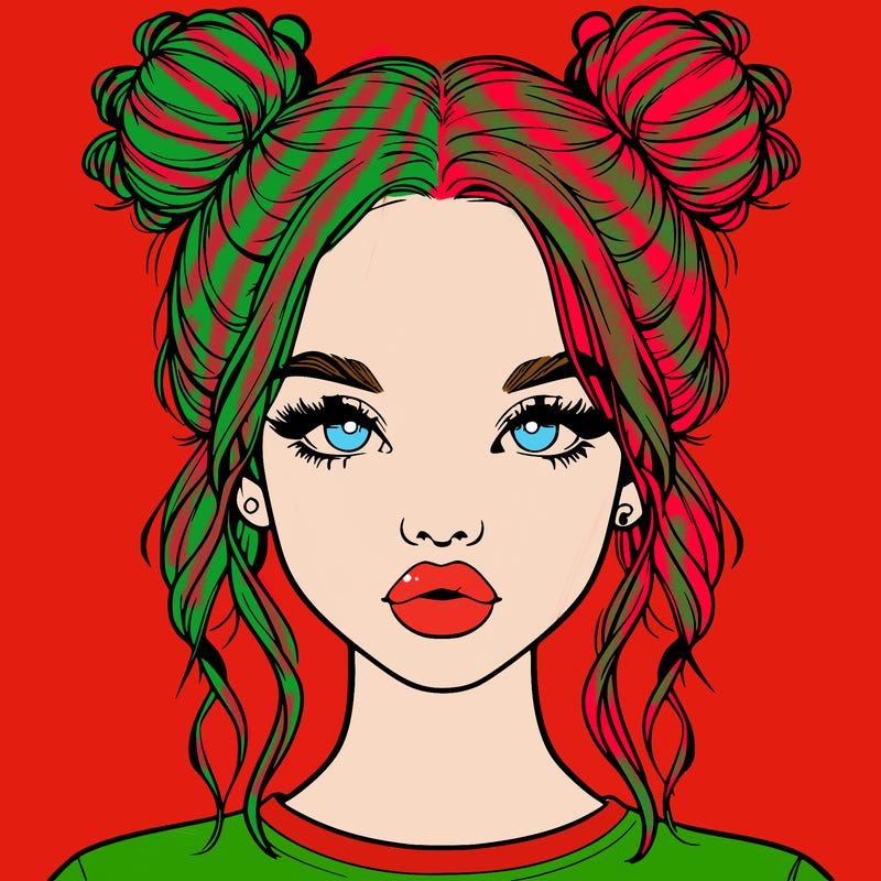 realistic girl with two buns in hair and lips