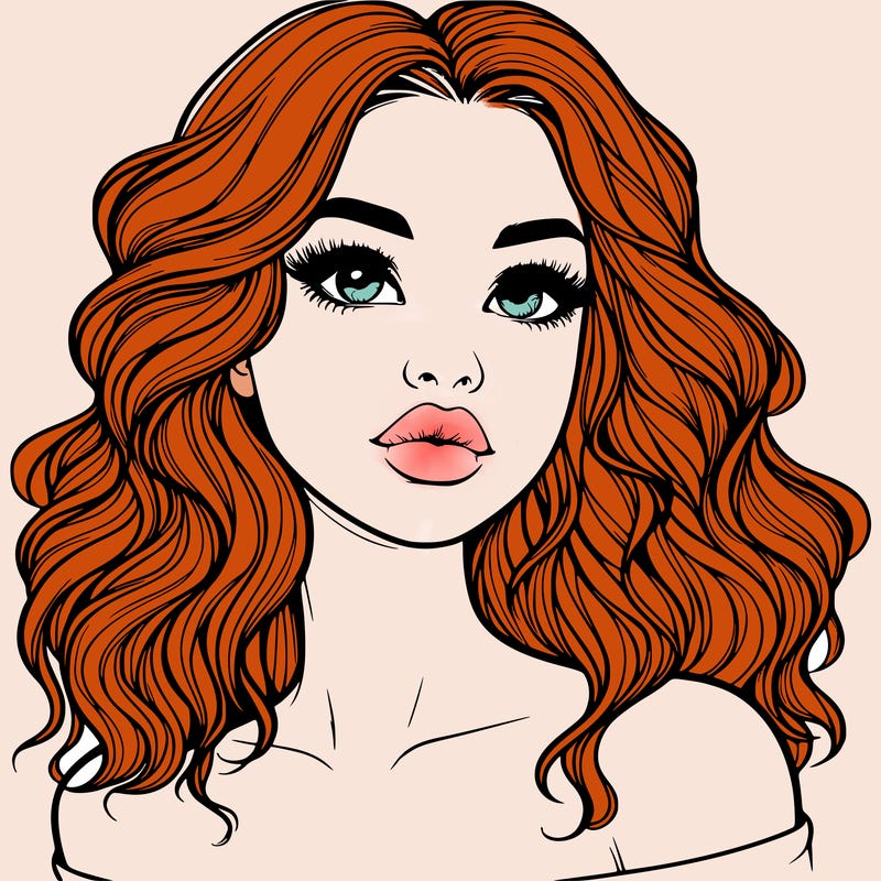 realistic girl with wavy hair and lips
