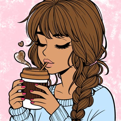 realistic girl drinking coffee