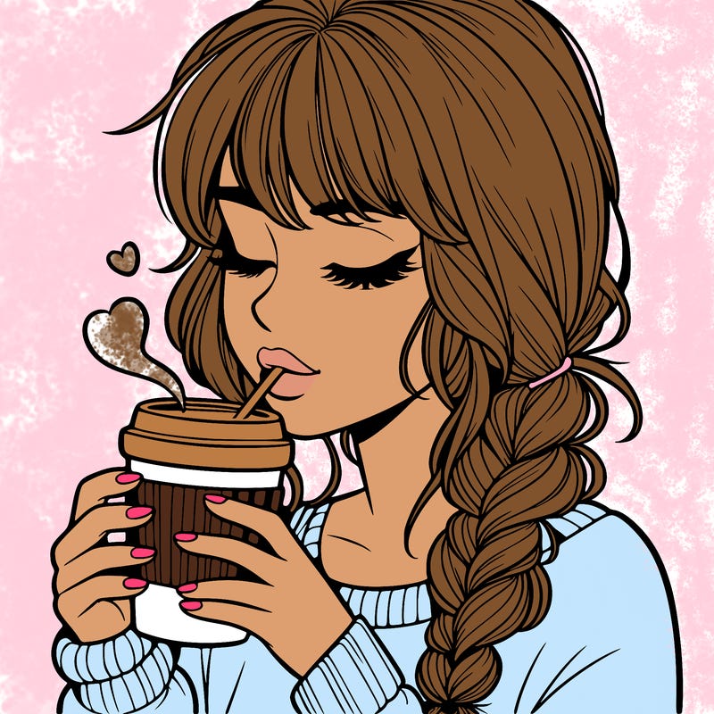 realistic girl drinking coffee