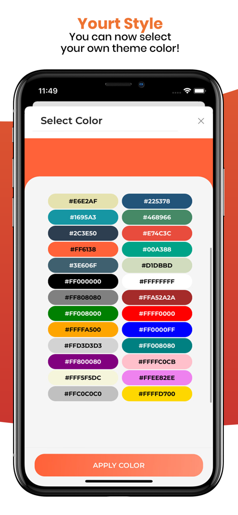 Schermata di selezione del tema colore nell'app Calcolatore Costi Stampa 3D Lite