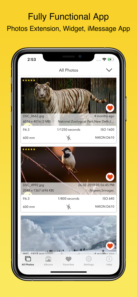 Interface de l'application EXIF ​​Viewer de Fluntro affichant les métadonnées détaillées des photos et les paramètres techniques de l'appareil photo sur un iPhone