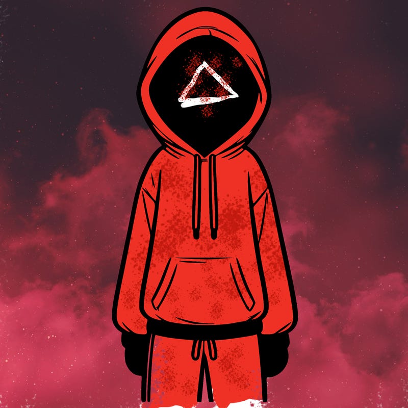 faceless girl in a tracksuit with a hood on and no hair