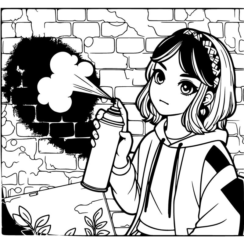 a realistic girl that spray painted a wall