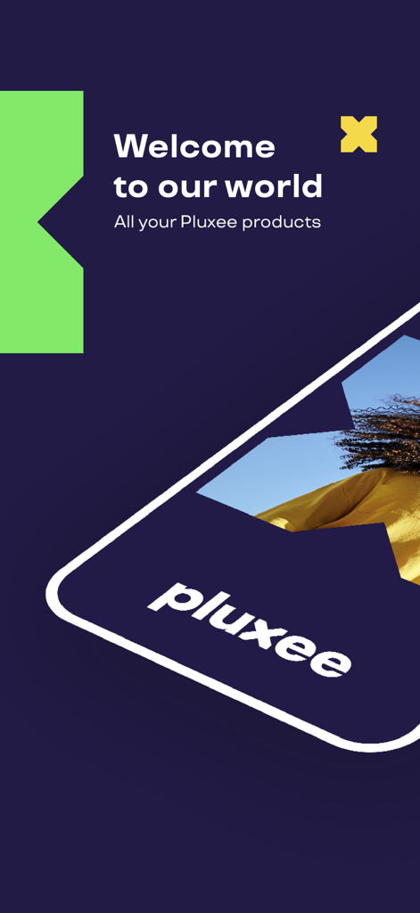 Welcome screen of the Pluxee employee benefits app with a colorful design and company logo.