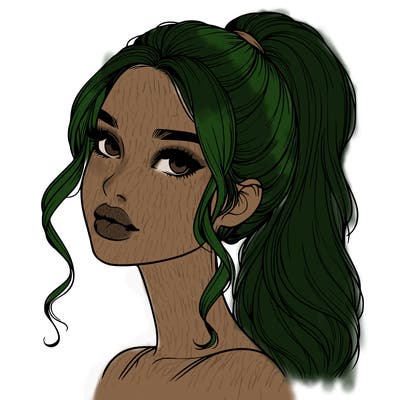 realistic girl with a ponytail on her hair and lips