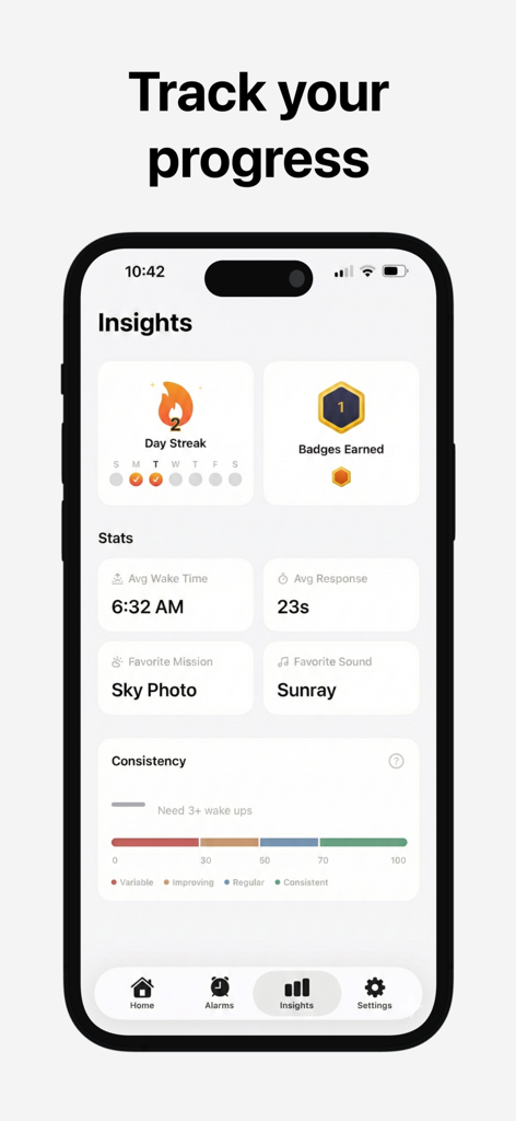 Wayk app insights screen showing morning wake up statistics and streaks