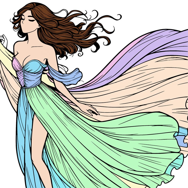 realistic woman in dress flowing the the wind