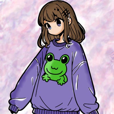girl wearing frogging sweatshirt