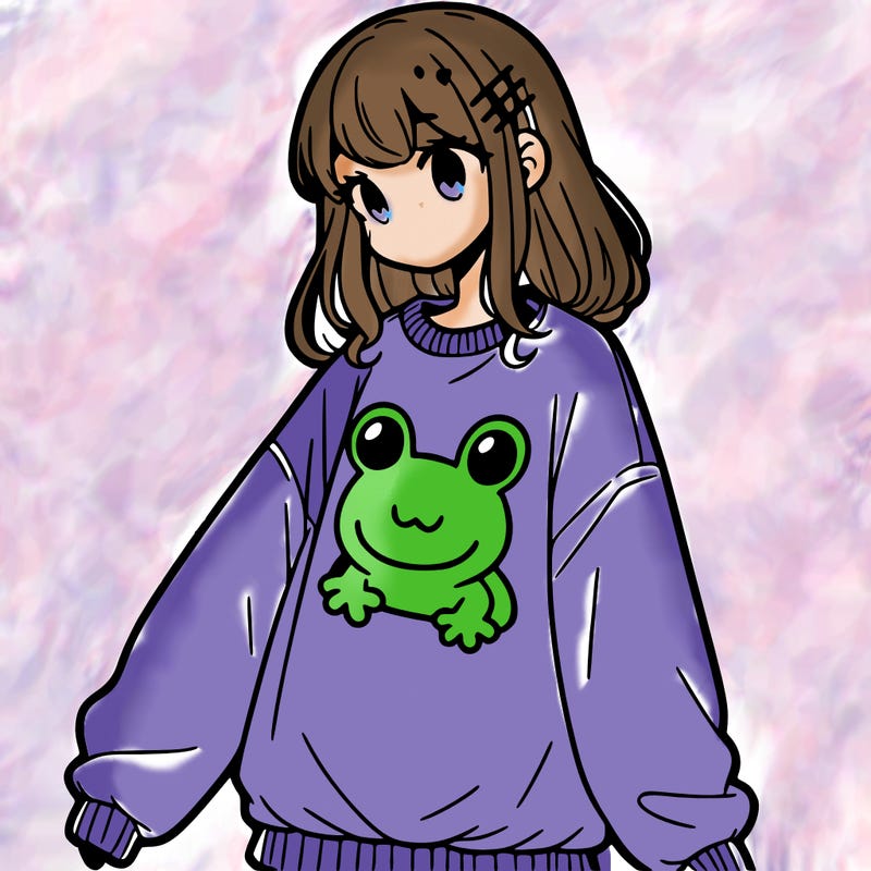 girl wearing frogging sweatshirt