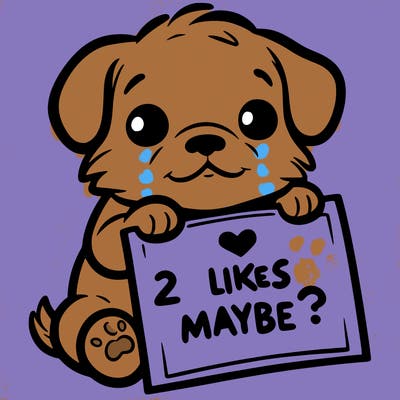 a puppy holding a sign that says 2 likes maybe?