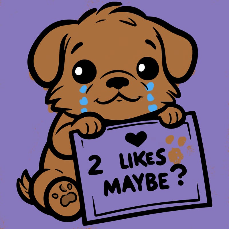 a puppy holding a sign that says 2 likes maybe?