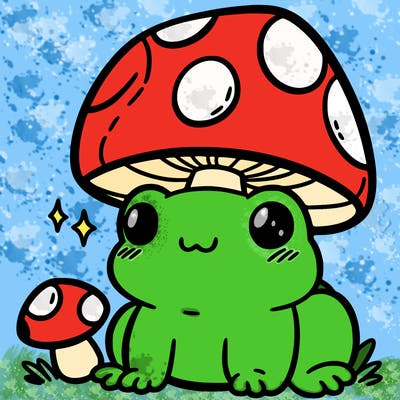 a cute frog with a mushroom hat