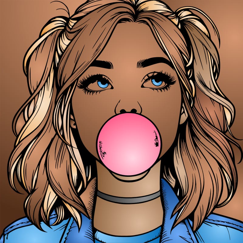 realististic girl blowing bubble -gum