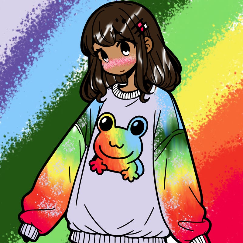 girl wearing frogging sweatshirt