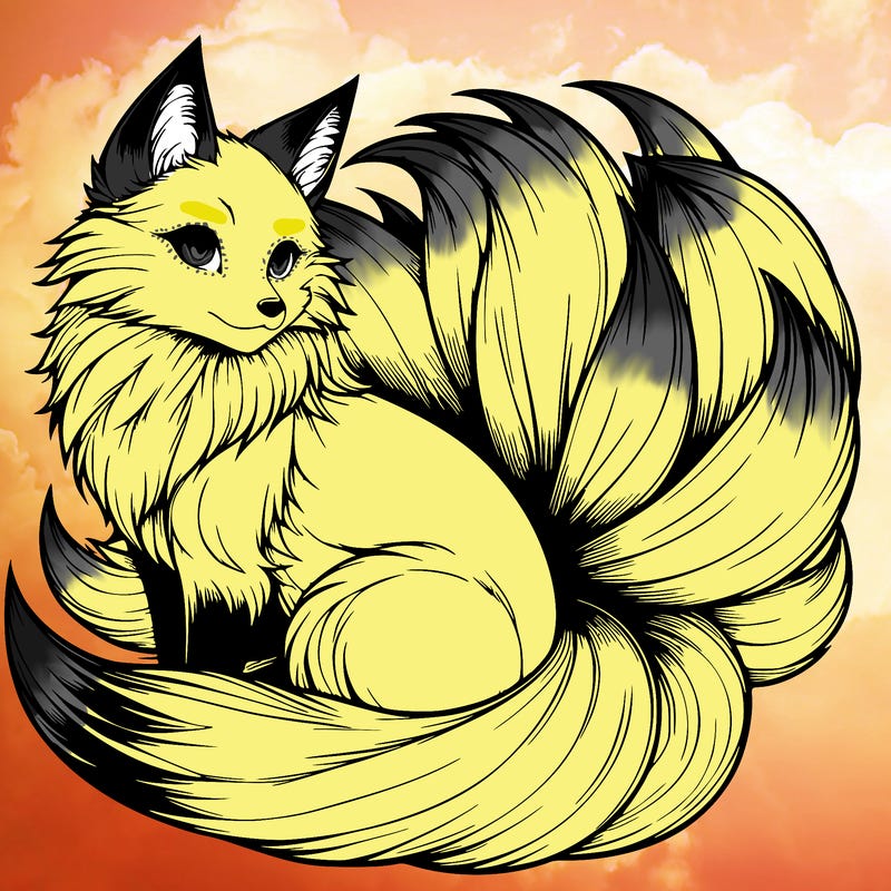 realistic detailed 9 tailed anime fox