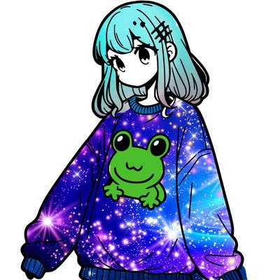 girl wearing frogging sweatshirt
