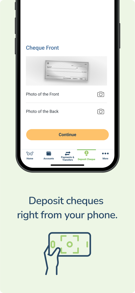 Innovation Federal CU - Innovation Federal CU app screen showing the mobile cheque deposit feature